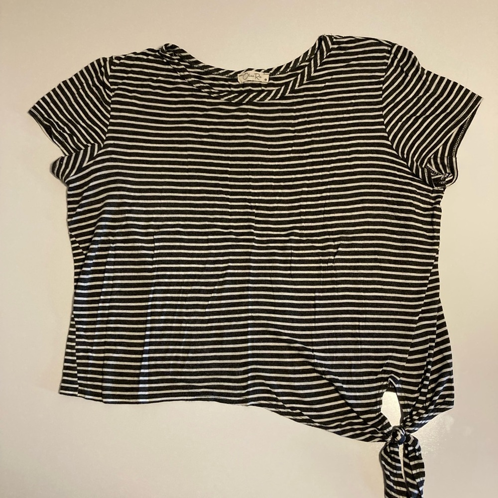Olivia Rae Black and White Striped Short Sleeve Top size L tie detail
